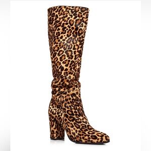 Kenneth Cole Women’s Justin Round Toe Leopard Print Calf Hair High Heel Boots